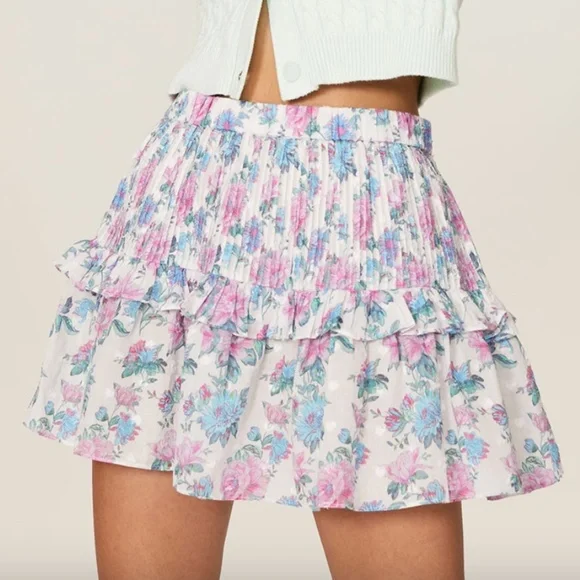 LoveShackFancy Ignacia Skirt, Sea Orchid floral, Size Medium